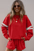 Varsity Stripe Drop Shoulder Crewneck Sweatshirt And Drawstring Shorts Short Set